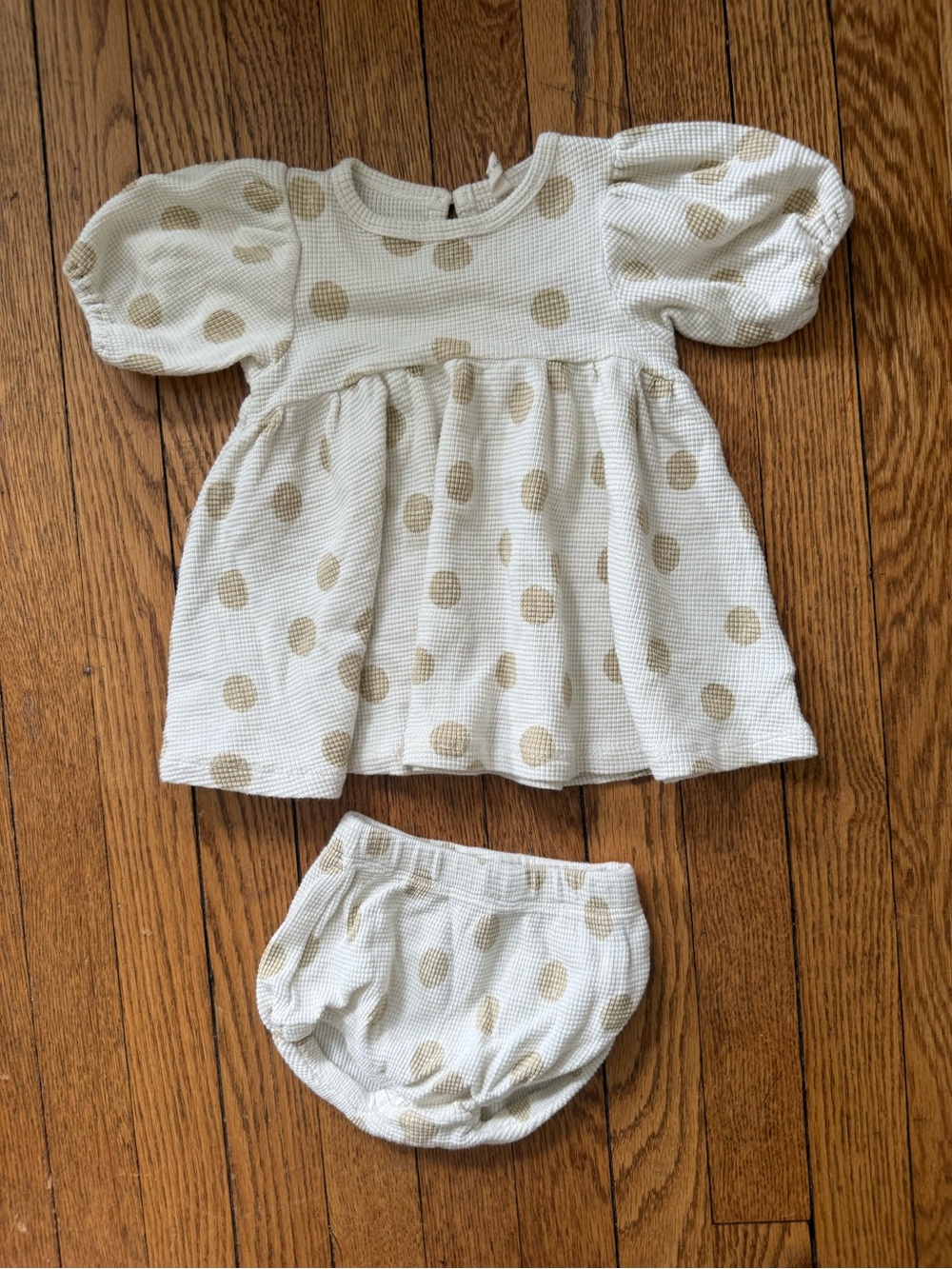 Quincy Mae Cream Dress & Polka Dot Diaper Cover - Size 6-12 Months
